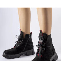 Czarne botki zdobione czerwoną lamówką Monrency – Solea