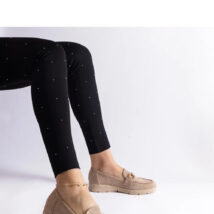 Beżowe mokasyny ażurowe damskie z eko zamszu na delikatnej koturnie Sandoval – Solea