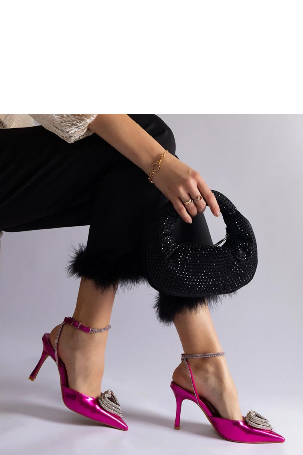 Różowe szpilki z odkrytą pięta zdobione cyrkoniami Isoda - Solea - obrazek 2