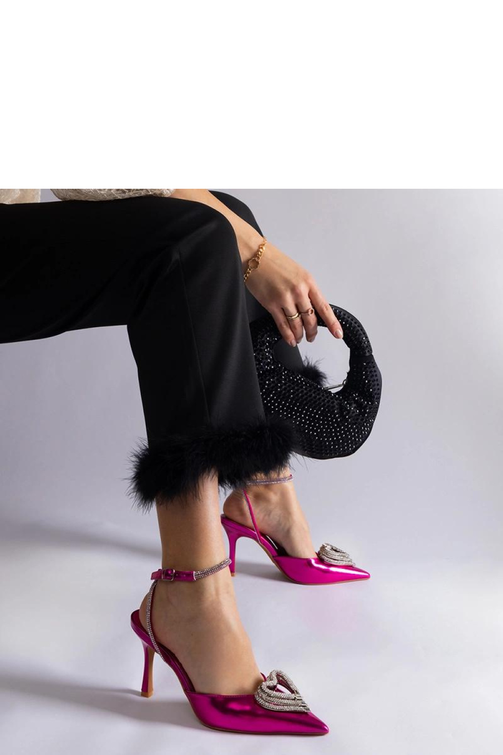 Różowe szpilki z odkrytą pięta zdobione cyrkoniami Isoda - Solea - obrazek 3