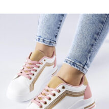 Biało-różowe sneakersy na platformie Mayfield ze złotymi elementami – Solea