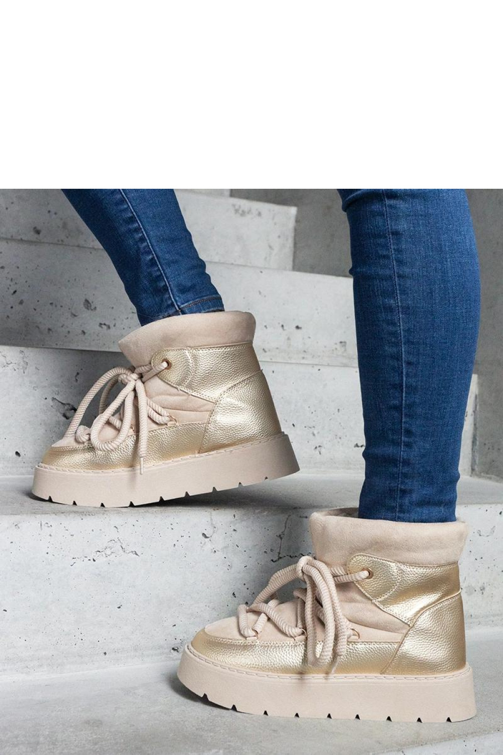 Beżowe śniegowce na platformie ocieplane futerkiem Sapphi - Solea - obrazek 3