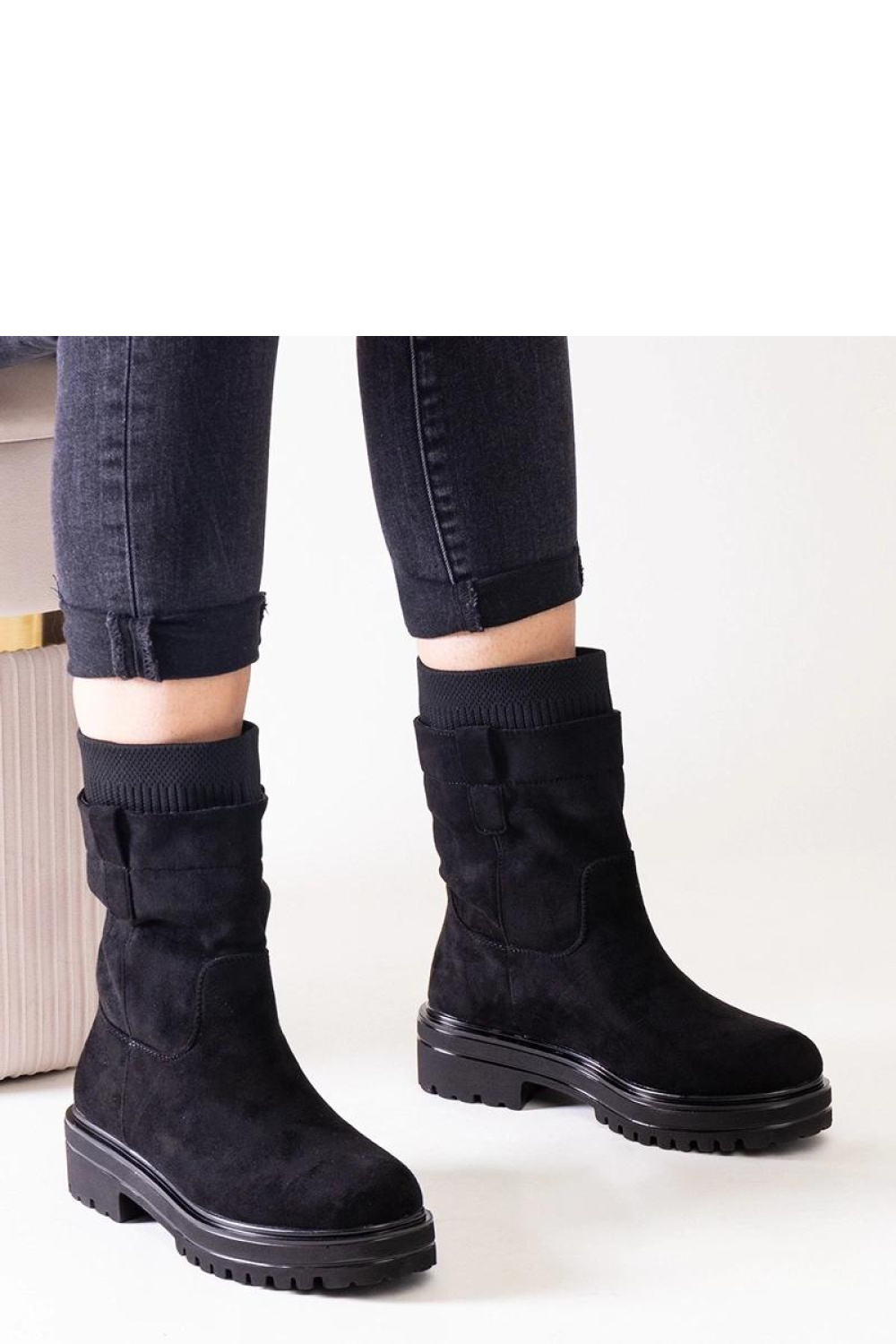 Wsuwane czarne botki ze skarpetą Ralia - Solea - obrazek 4