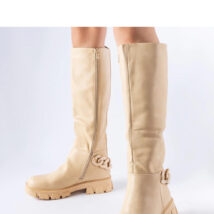 Beżowe płaskie kozaki z łańcuchem Armand – Solea