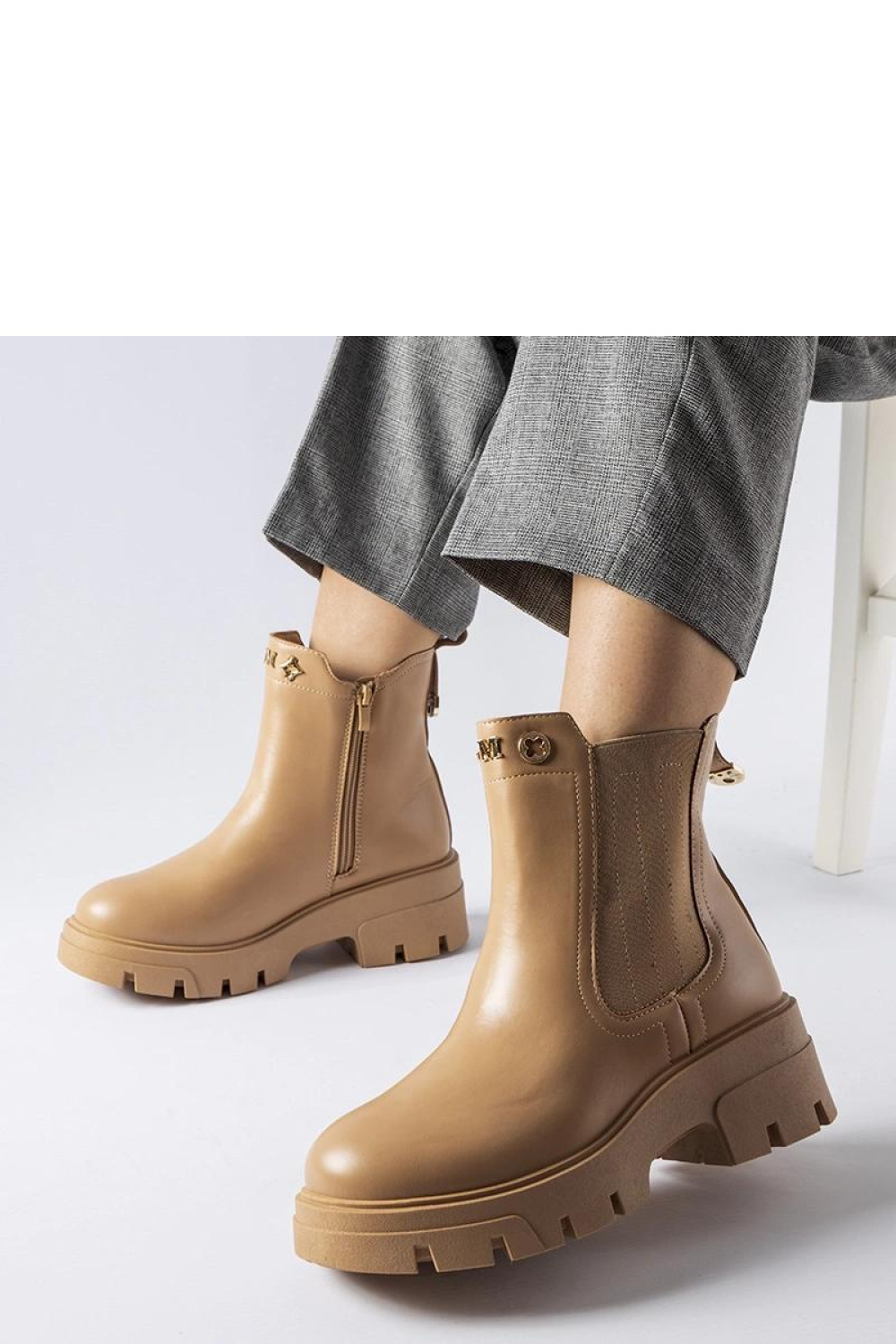 Beżowe ocieplane ozdobne botki Federica - Solea - obrazek 3