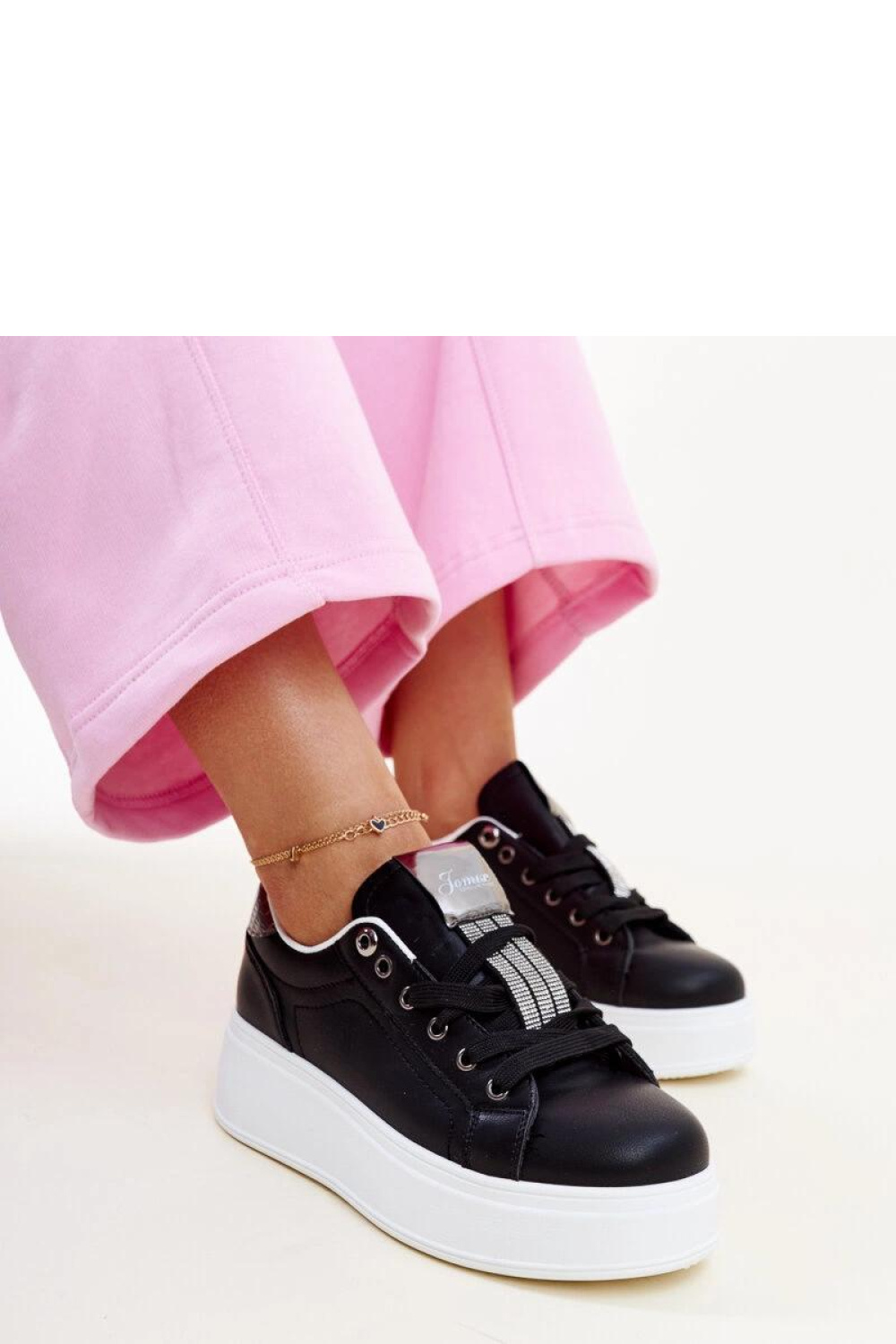 Czarno-srebrne sneakersy z cyrkoniami Maurizia - Solea - obrazek 2