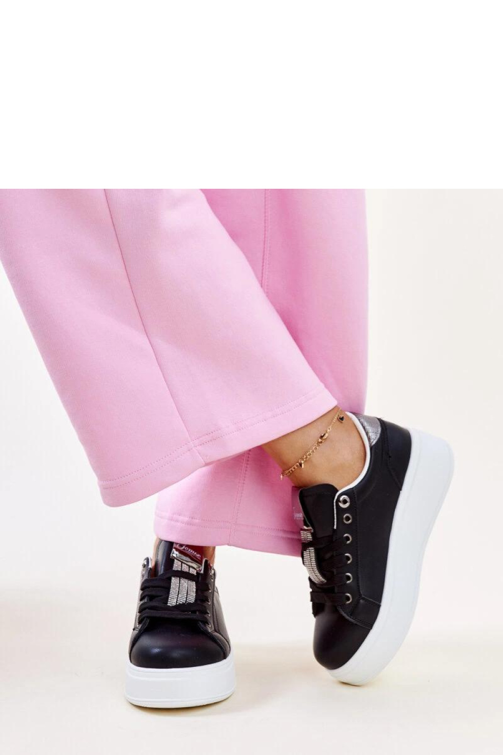 Czarno-srebrne sneakersy z cyrkoniami Maurizia - Solea - obrazek 3