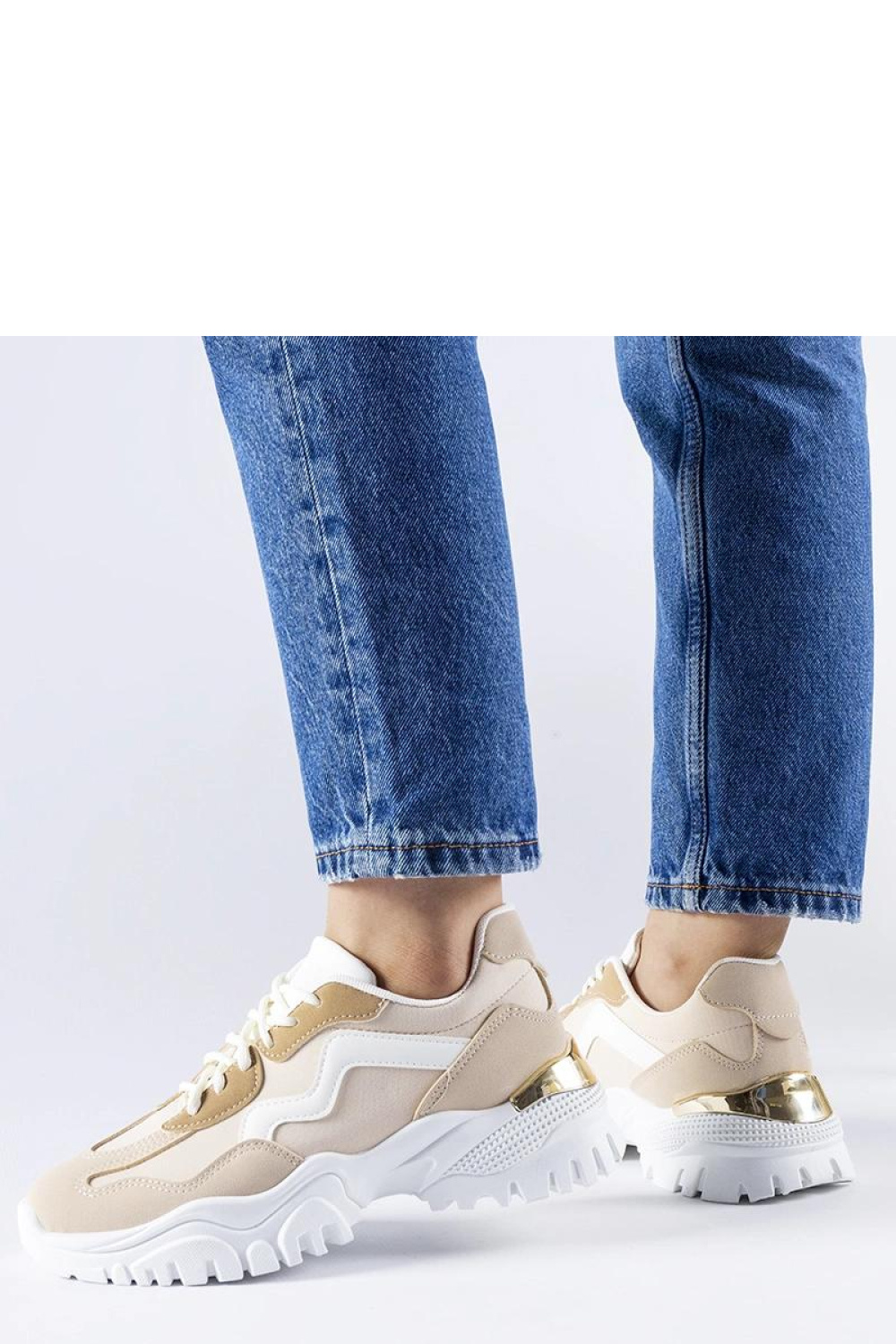 Beżowe sneakersy na masywnej podeszwie Gironic - Solea - obrazek 2