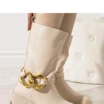 Beżowe ocieplane botki z łańcuchem Harrison – Solea