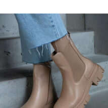 Beżowe botki ocieplane zapinane na zamek eko skóra Amaris – Solea