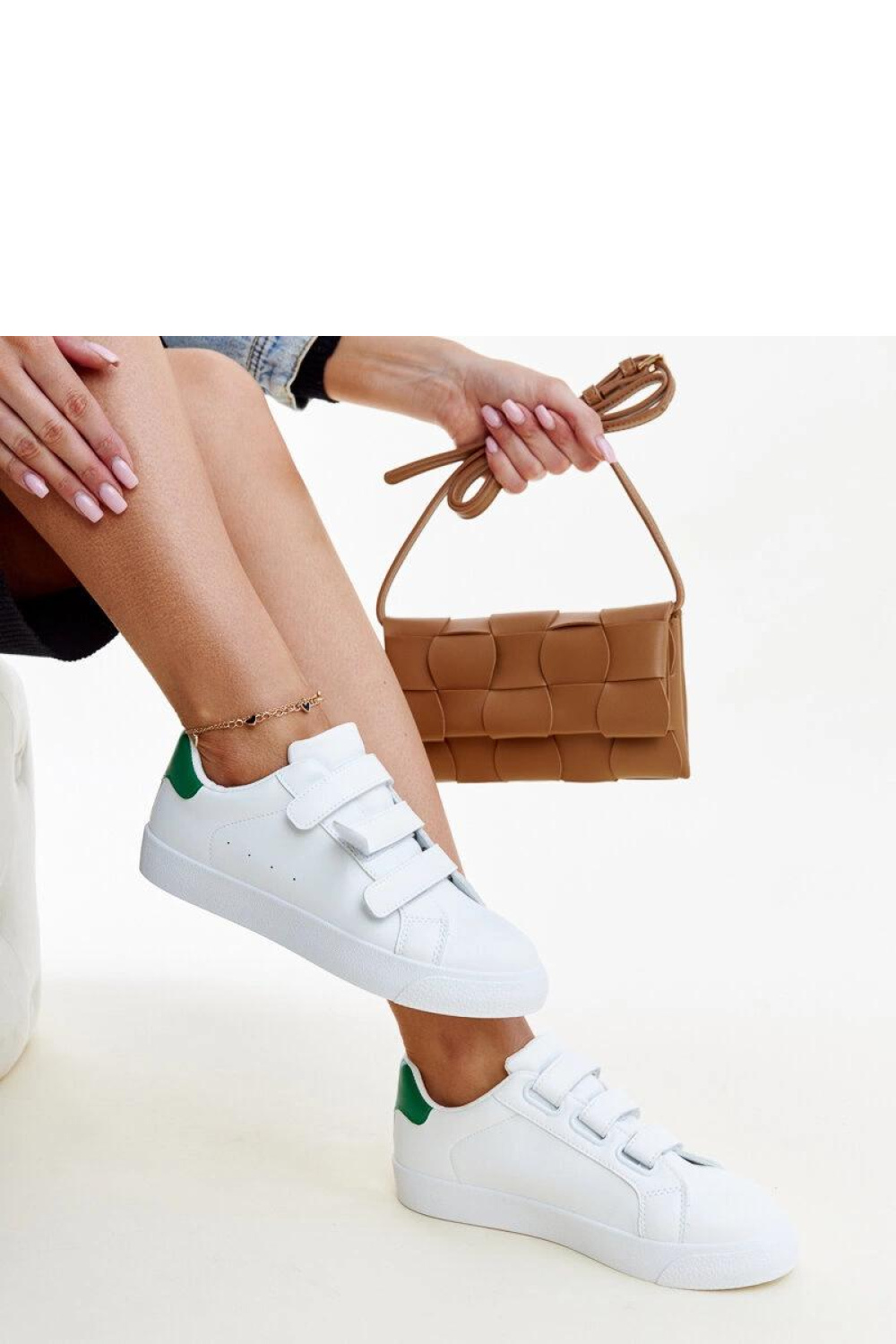 Biało-zielone sneakersy na rzepy Samala - Solea - obrazek 2