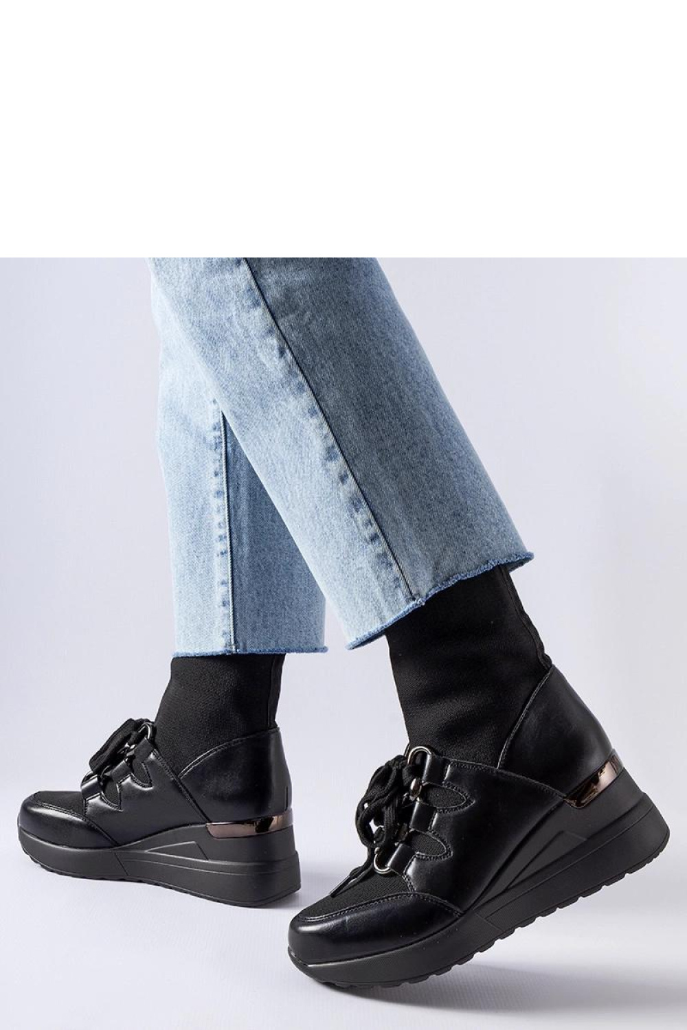 Czarne skarpetkowe botki na koturnie Rochon - Solea - obrazek 2