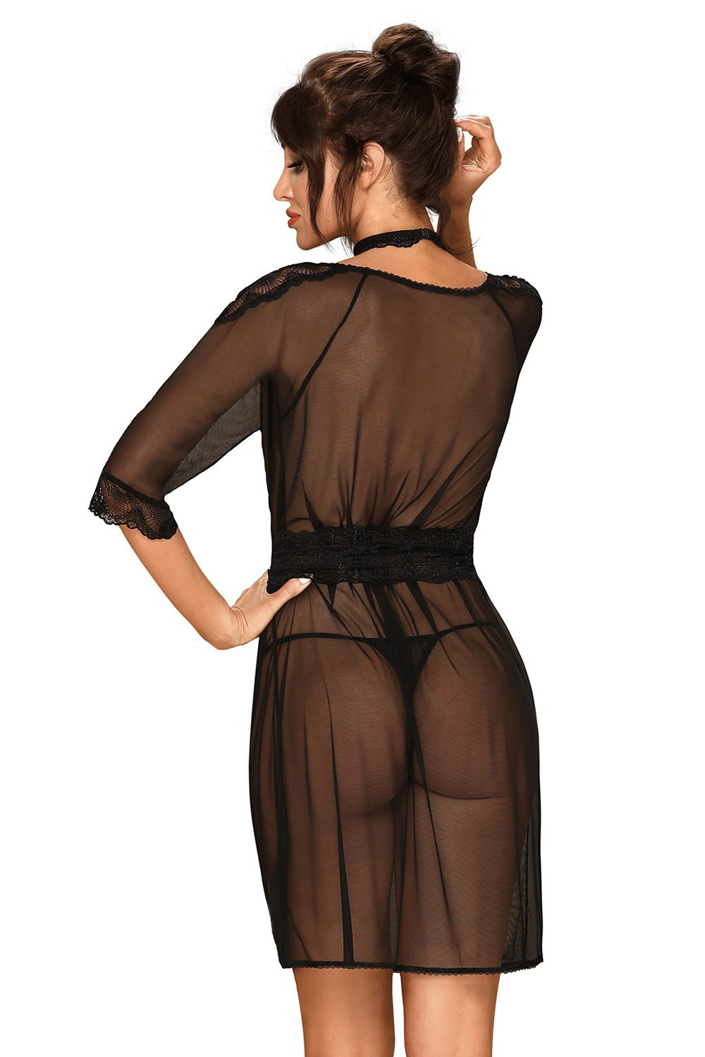 Komplet Peniuar Model Lutica Black - Obsessive - obrazek 2