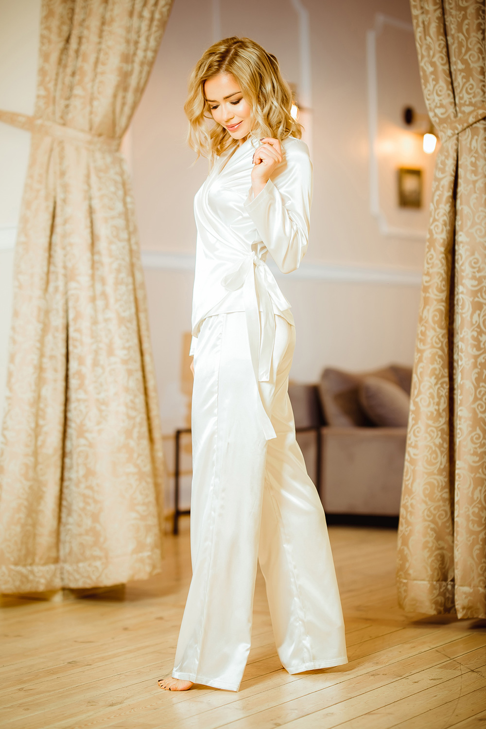 Piżama Komplet Model Rawa satyna Ecru - Kalimo - obrazek 2