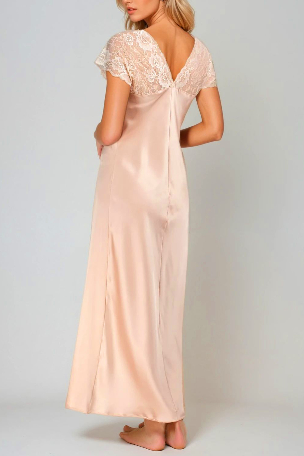 Koszulka nocna Halka Model Mactan satyna Nude - Kalimo - obrazek 2