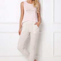 Piżama Damska Model Priscilla Long Pink/Ecru – Aruelle