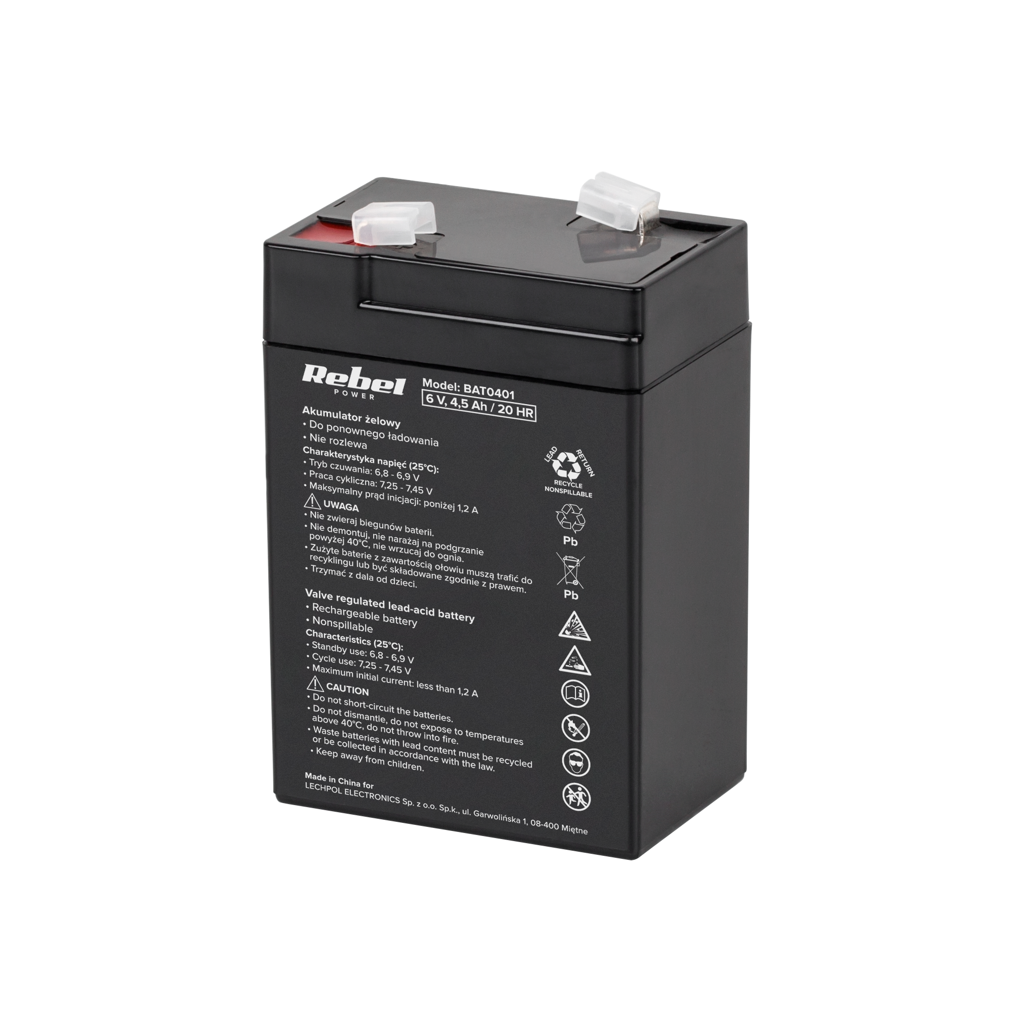 Akumulator żelowy Rebel 6V 4.5Ah