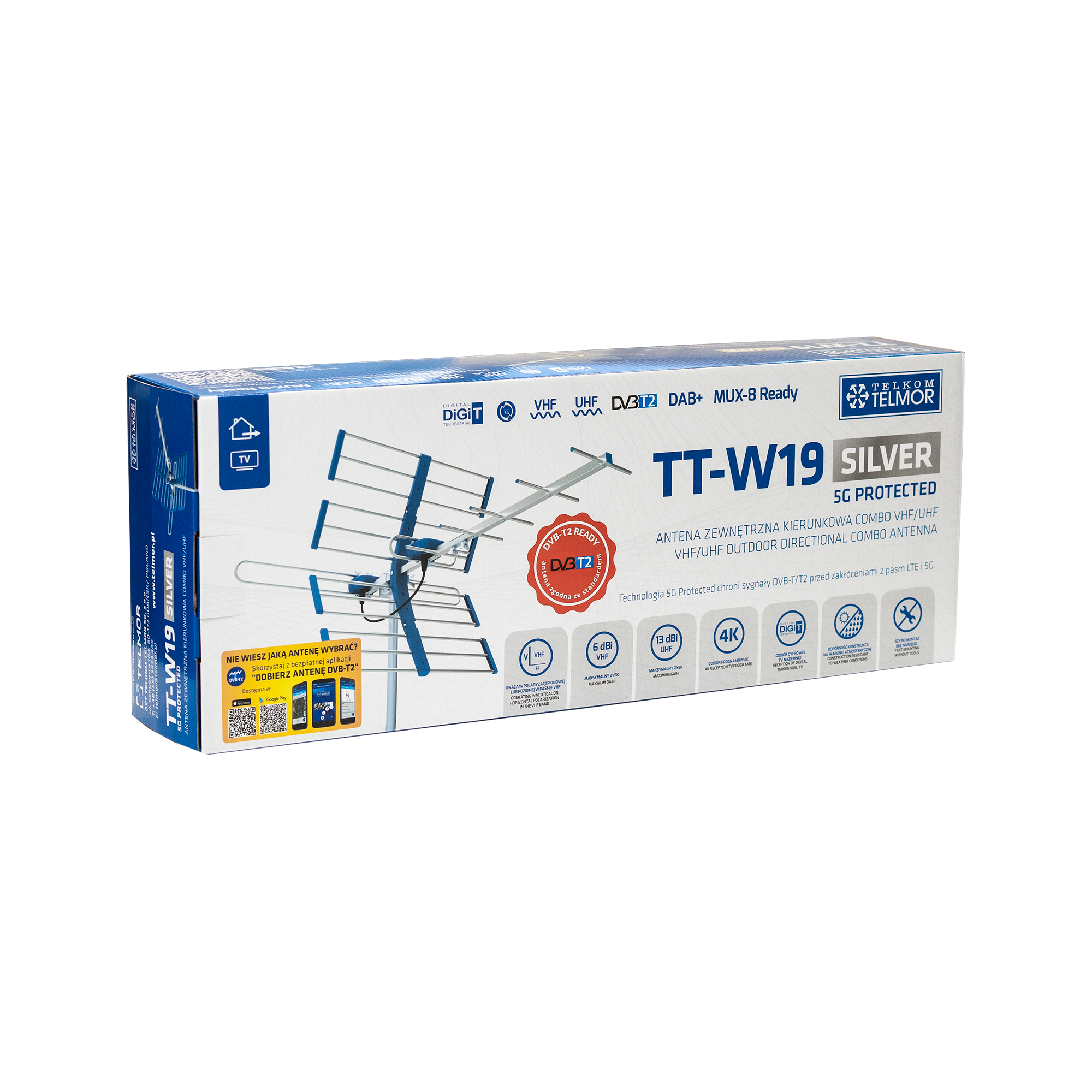 Antena TV DVB-T/T2 VHF/UHF TT W19 Silver COMBO 5G Protected Telkom Telmor - obrazek 6