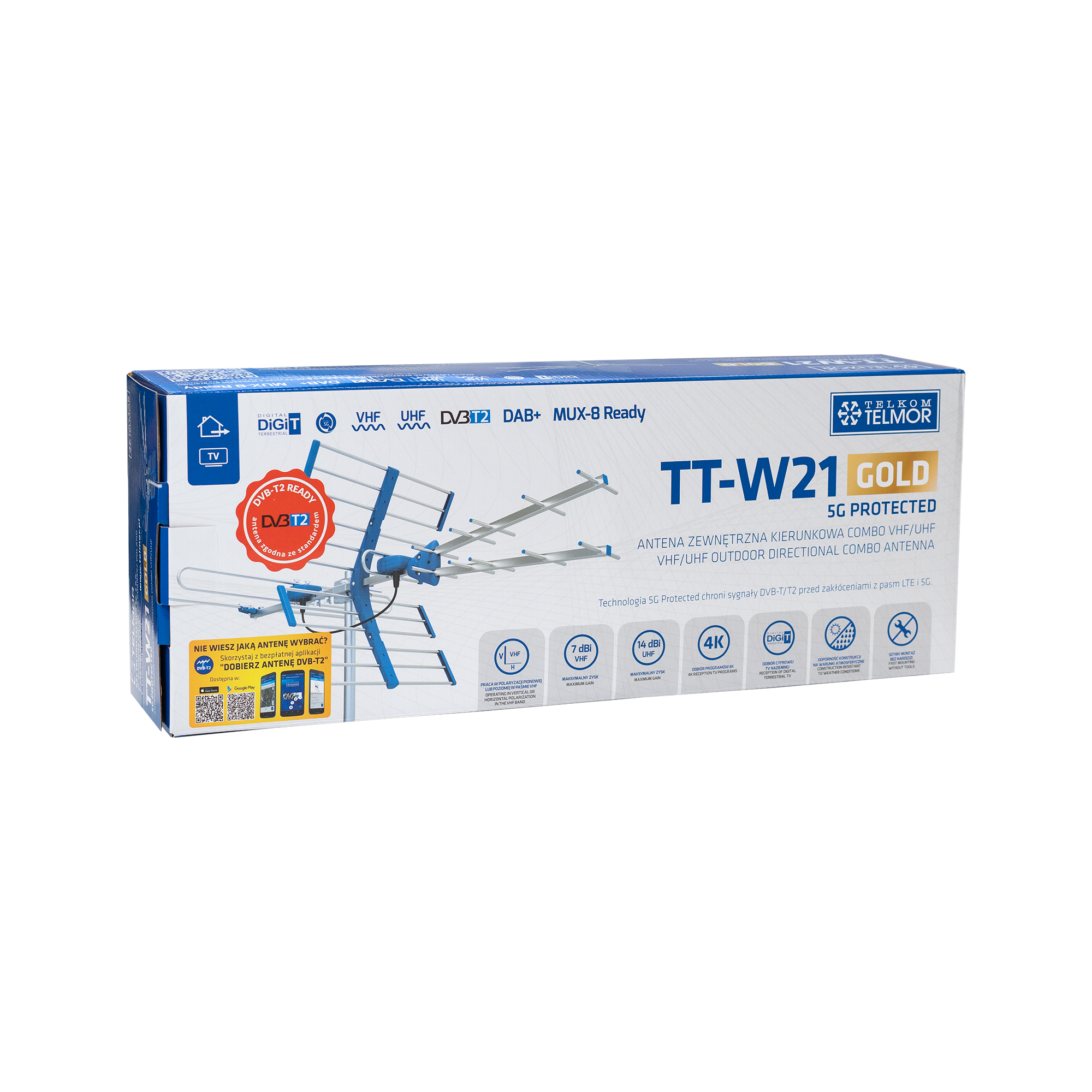 Antena TV DVB-T/T2 VHF/UHF TT W21 Gold COMBO 5G Protected Telkom Telmor - obrazek 6