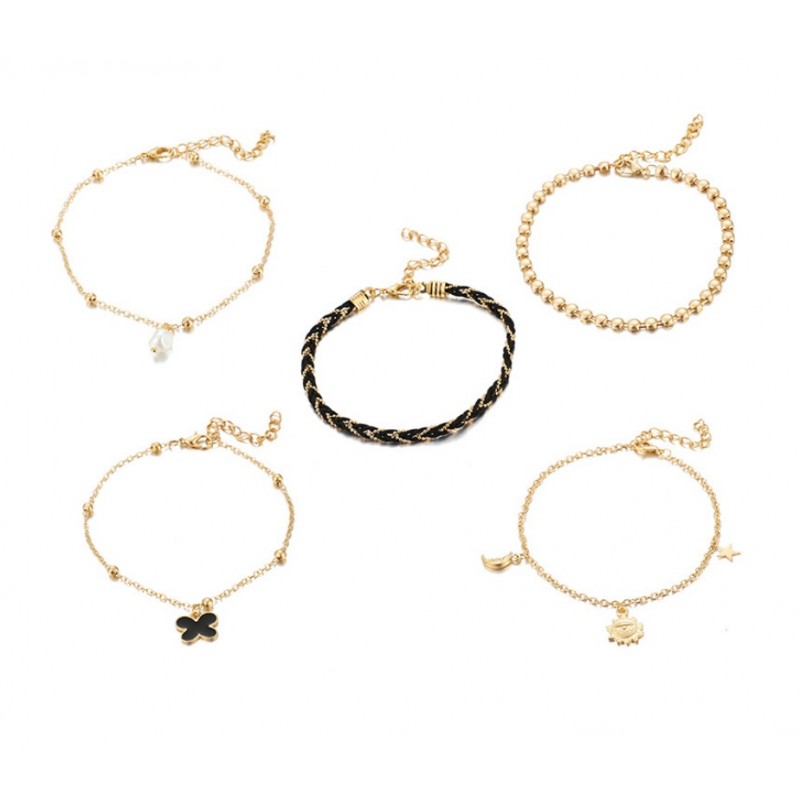 Bransoletka na stopę 5w1 złota koraliki B517 - obrazek 2