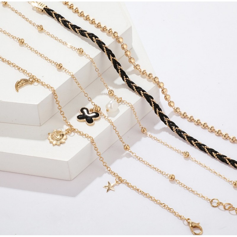 Bransoletka na stopę 5w1 złota koraliki B517 - obrazek 3