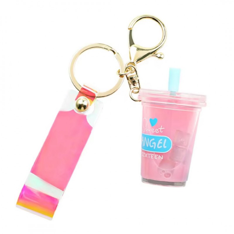 Brelok do kluczy Shake przelewowy Bubble Tea 6,1 x 3,6 cm z opalizującą smyczą Róż BRL332R - obrazek 2