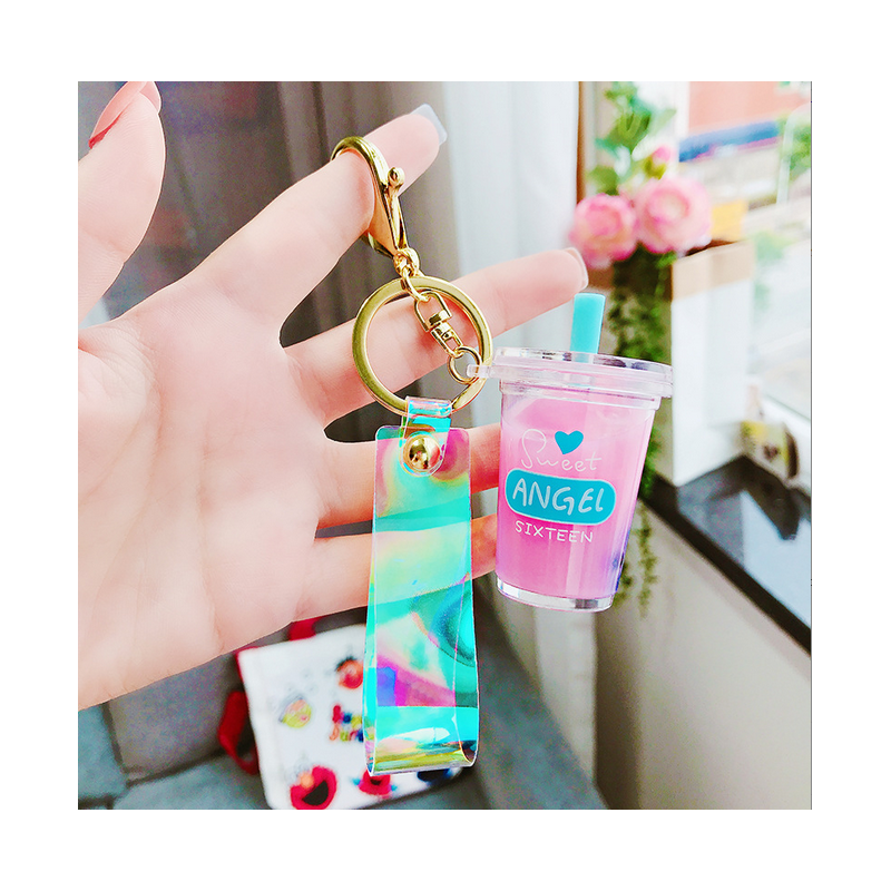 Brelok do kluczy Shake przelewowy Bubble Tea 6,1 x 3,6 cm z opalizującą smyczą Róż BRL332R - obrazek 3