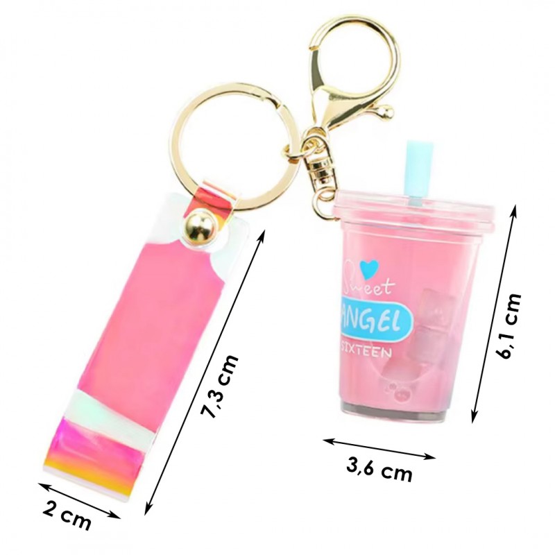Brelok do kluczy Shake przelewowy Bubble Tea 6,1 x 3,6 cm z opalizującą smyczą Róż BRL332R - obrazek 4