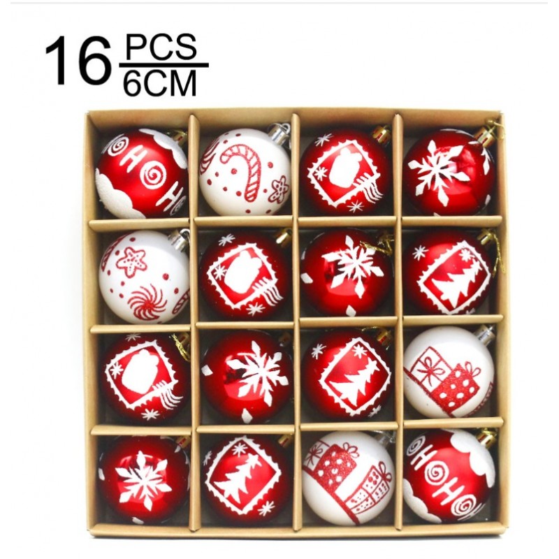 Komplet bombek 16sztuk w opakowaniu czerwone białe 6cm, bombki na choinkę BSN35