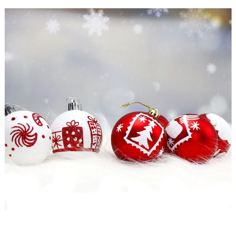 Komplet bombek 16sztuk w opakowaniu czerwone białe 6cm, bombki na choinkę BSN35 - obrazek 2