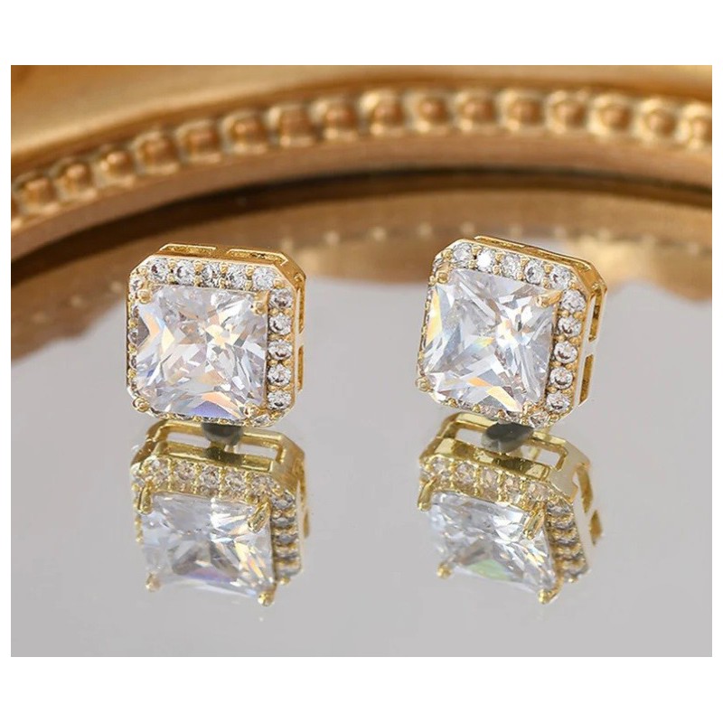 Kolczyki ze stali szlachetnej platerowane złotem KST3297 - obrazek 2