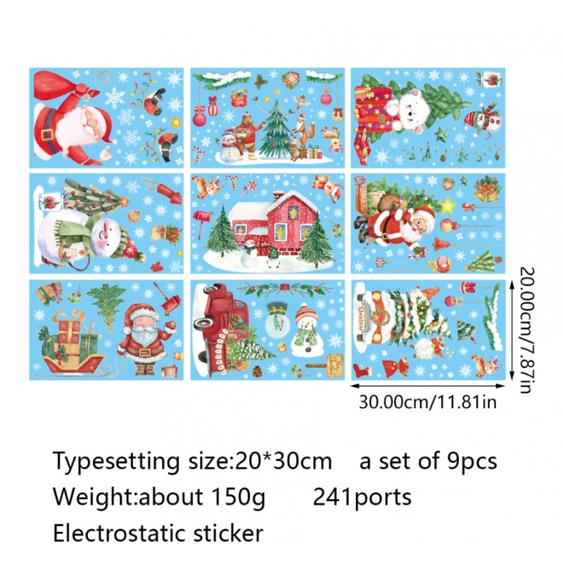 Świąteczne naklejki kolorowe na okno 9 Arkuszy 20 x 30cm NKD12 - obrazek 2