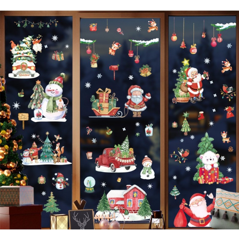 Świąteczne naklejki kolorowe na okno 9 Arkuszy 20 x 30cm NKD12 - obrazek 3