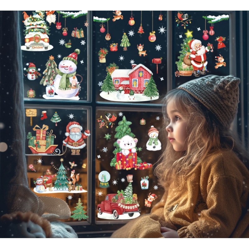 Świąteczne naklejki kolorowe na okno 9 Arkuszy 20 x 30cm NKD12 - obrazek 4