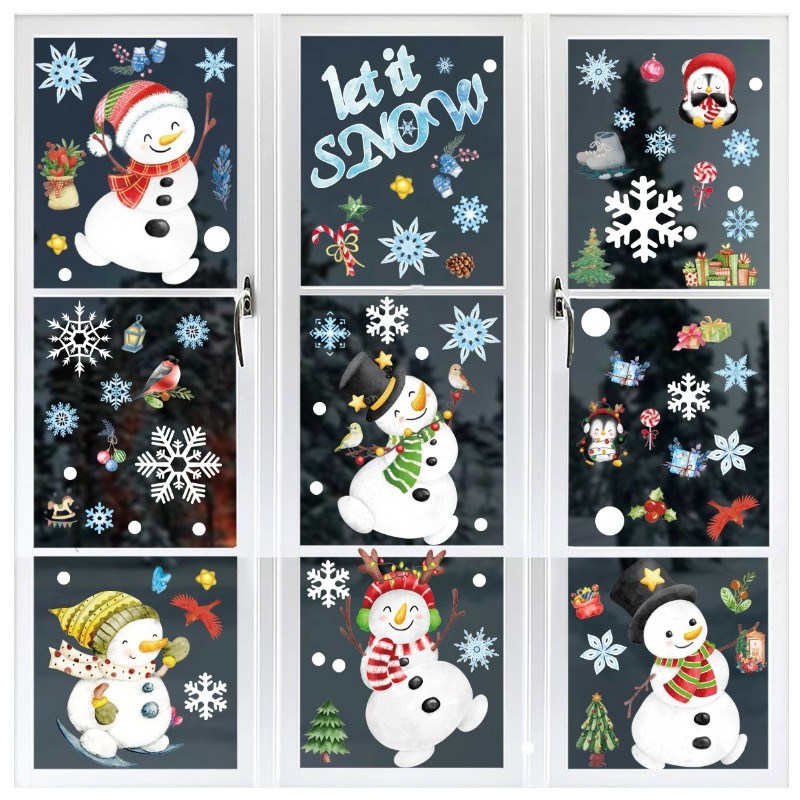 Świąteczne naklejki kolorowe na okno 8 Arkuszy 20cm x 30cm NKD13 - obrazek 2
