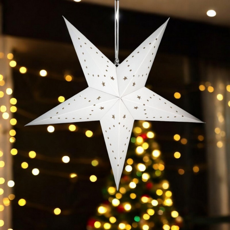 DUŻA GWIAZDA PAPIEROWA ŚWIĄTECZNA AŻUROWA biała 35 cm WITRAŻ 3D WG01 - obrazek 3