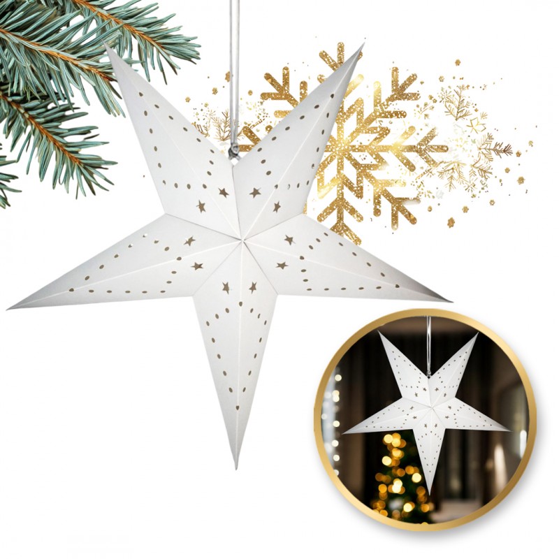 DUŻA GWIAZDA PAPIEROWA ŚWIĄTECZNA AŻUROWA biała 35 cm WITRAŻ 3D WG01 - obrazek 4