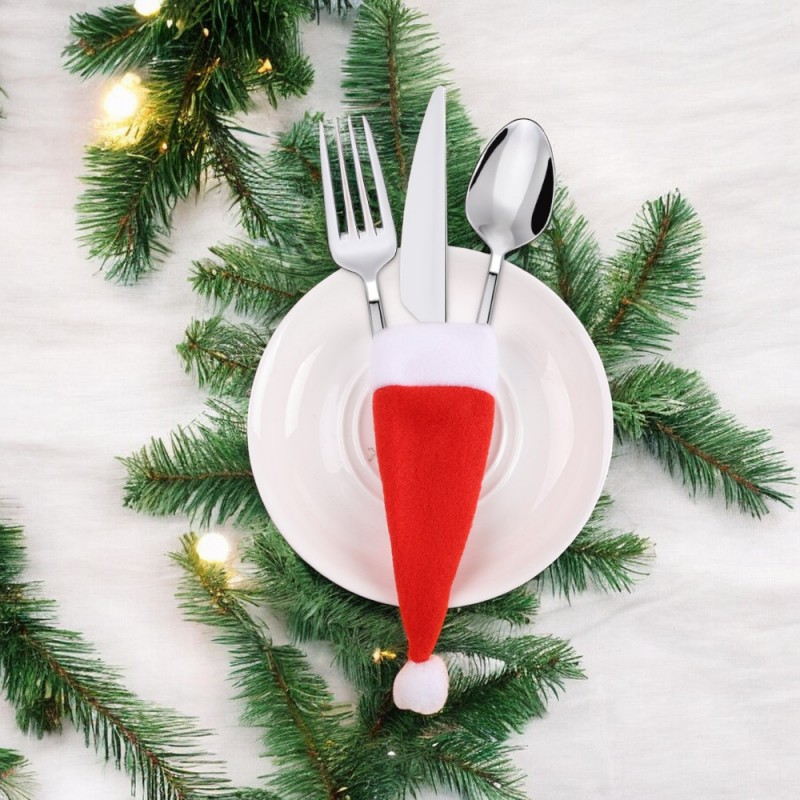 Pokrowiec, etui na sztućce Boże Narodzenie Czapka Mikołaja 12cm x 6cm 1szt KSN68POJ - obrazek 4