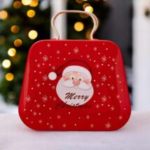 Metalowy pojemnik z uchwytem na cukierki czerwony z Mikołajem 7cmx5,5cm KSN163