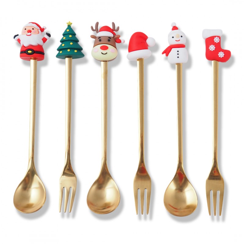 Zestaw łyżeczek ze świątecznymi figurkami, 6szt w pudełku, złote 16,8 x 2,9cm LYZ6 - obrazek 4