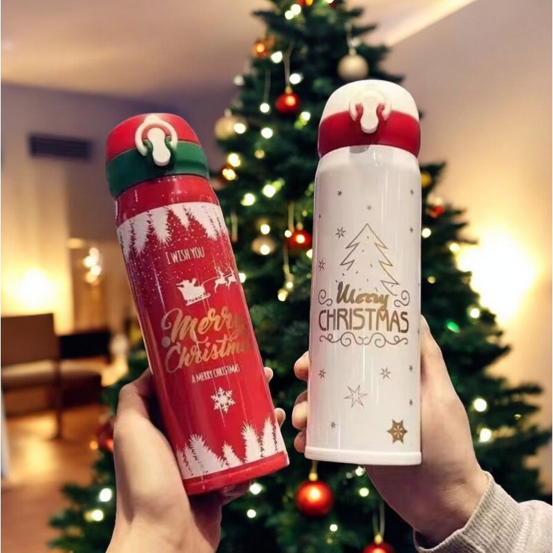 KUBEK TERMICZNY, BIDON 500ML TERMOS ŚWIĄTECZNY ZIMOWY biały BD39B - obrazek 6