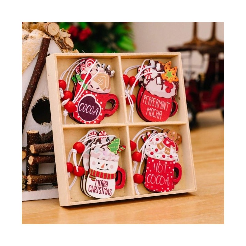 Zawieszki choinkowe PIERNICZKI drewniane 12 szt w opakowaniu BSN48 - obrazek 4