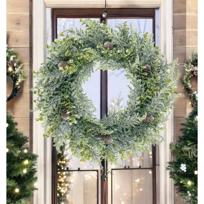 Wianek ozdobny na drzwi, stroik, sztuczna choina jak żywa - średnica 38 cm WSN24 - obrazek 4