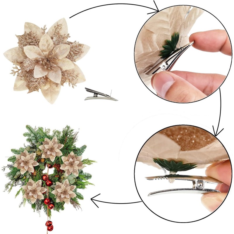 Kwiat na choinkę z klipsem BOŻE NARODZENIE XXL 14 cm brokat WOZ04 - obrazek 3