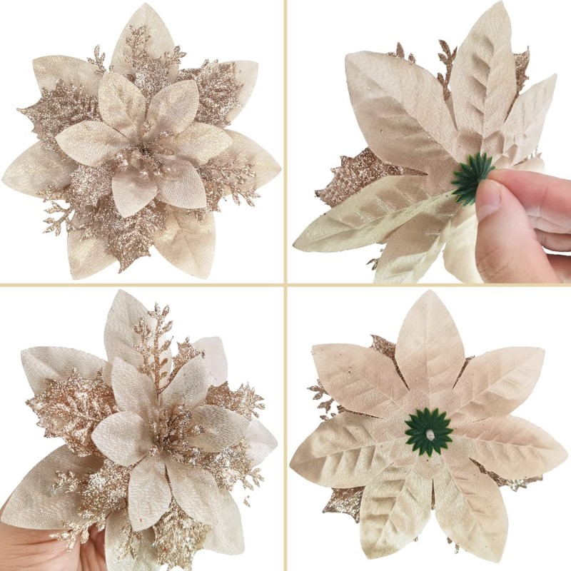 Kwiat na choinkę z klipsem BOŻE NARODZENIE XXL 14 cm brokat WOZ04 - obrazek 4