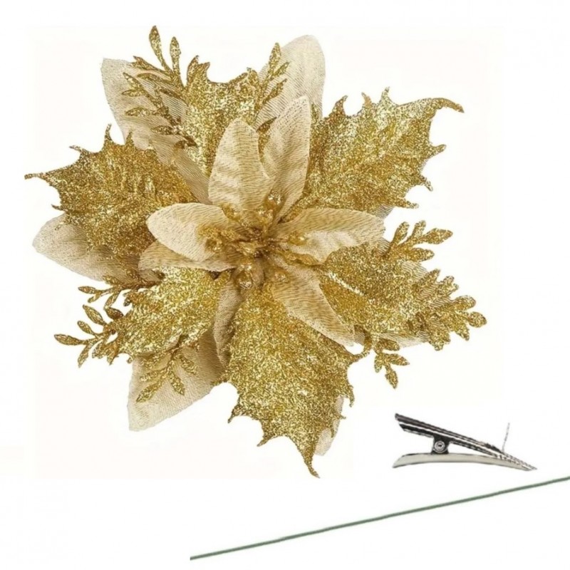 Kwiat na choinkę z klipsem BOŻE NARODZENIE XXL 14 cm brokat WOZ04 - obrazek 5