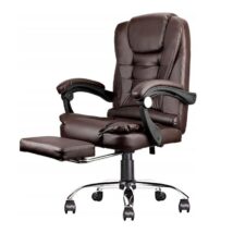 Fotel biurowy obrotowy BOSS z podnóżkiem – brązowy SKÓRA KO22BR