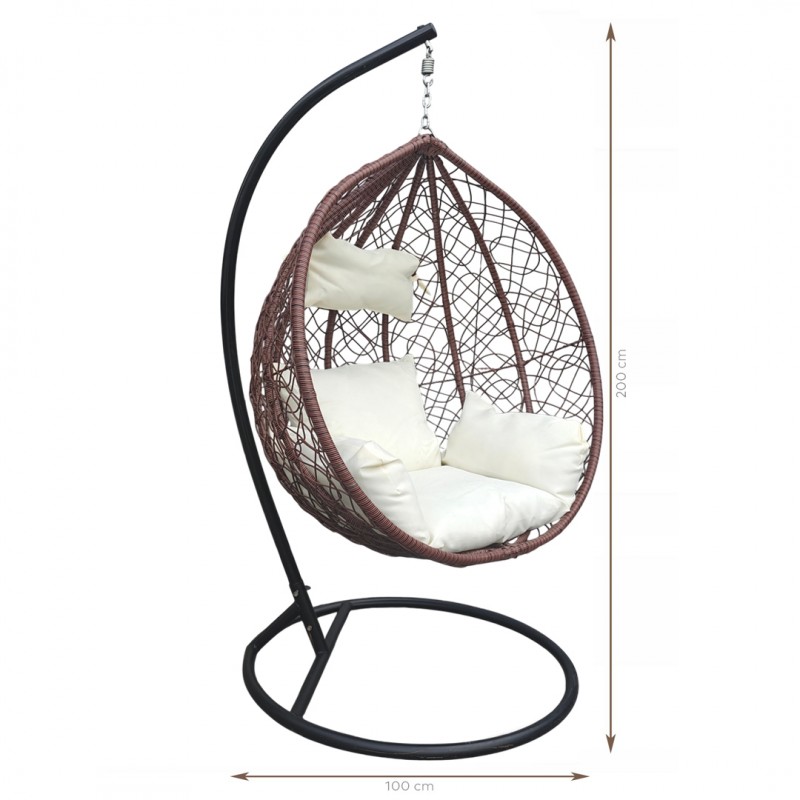 Fotel wiszący, huśtawka kokon brązowy z jasnymi poduszkami KR23BR - obrazek 4