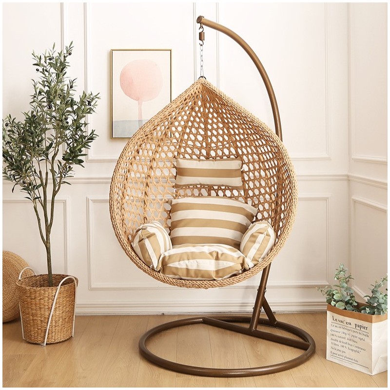 Fotel wiszący huśtawka kokon z poduszkami w pasy KR28 - obrazek 3