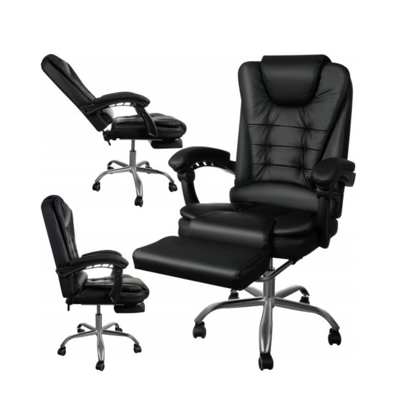 Fotel biurowy obrotowy BOSS z podnóżkiem - czarny eco SKÓRA KO22CZ - obrazek 2